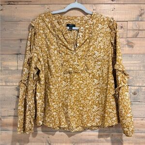J Crew Floral Mustard Blouse size XL